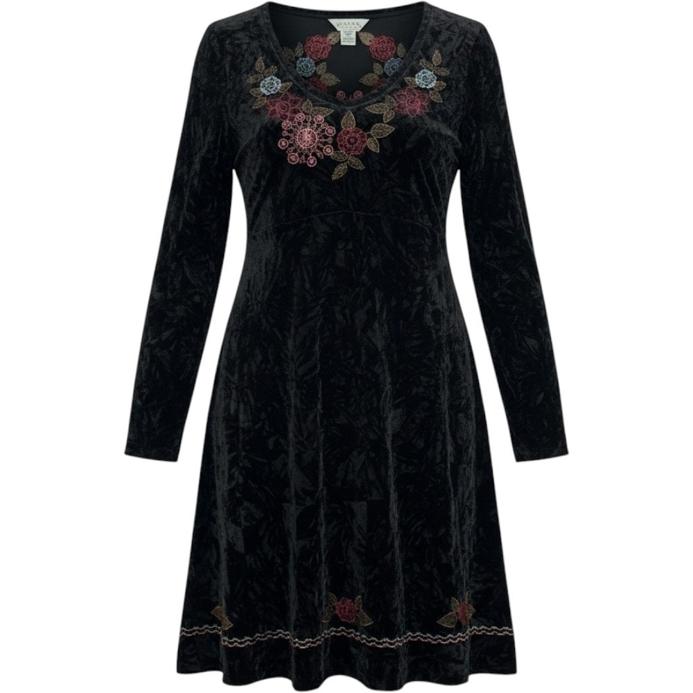 Roper Wear the West Black Crushed Velvet Floral Embroidered Dress Women Medium